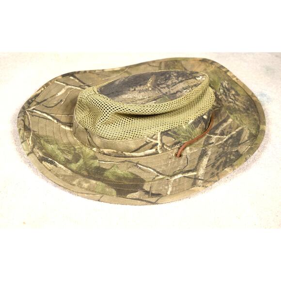 Redhead Camouflage Bucket Hat Khaki Mesh Vented Wide Brim Leather Camo Sunhat - Picture 11 of 11